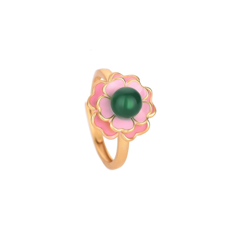 【Chalcedony】Floral Green Jade Ring