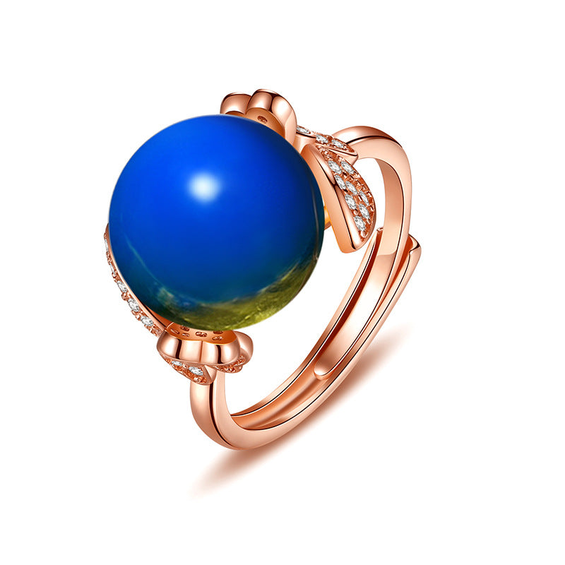 Boho Bowknot Blue Amber Ring