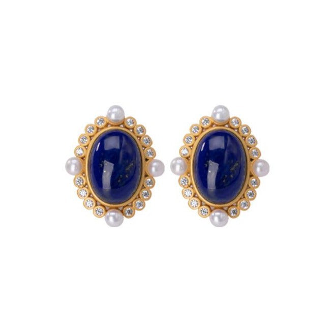 【Lapis Lazuli】S925 Silver Oval Earrings