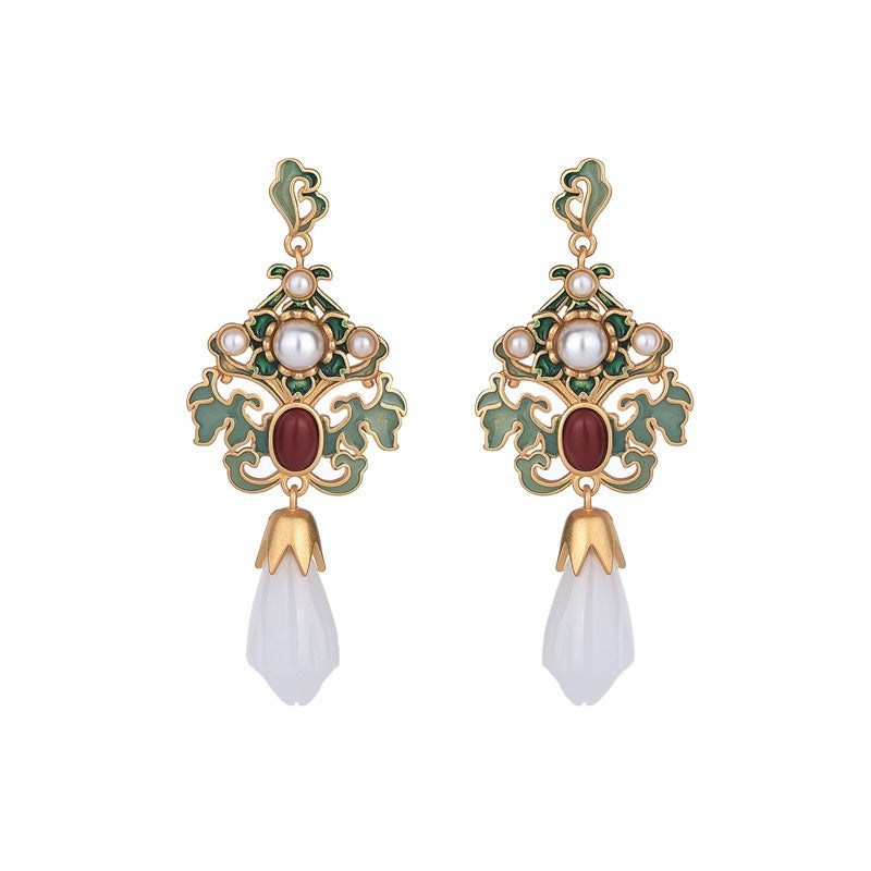 【Quartzite Jade】Floral White Earrings