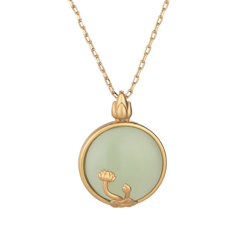 【Quartzite Jade】Round Lotus Necklace