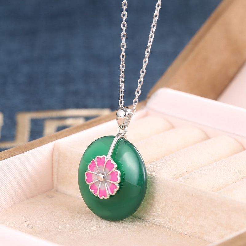 【Agate】Sakura Jade Circle Necklace