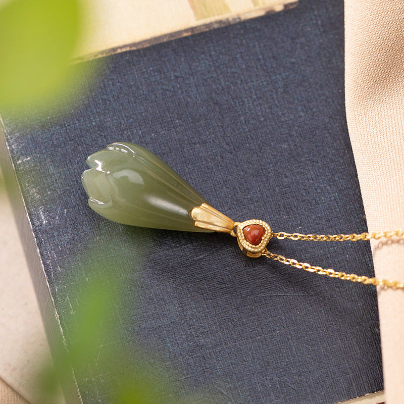 【Hetian Jade】S925 Flower Celadonish Jade Necklace