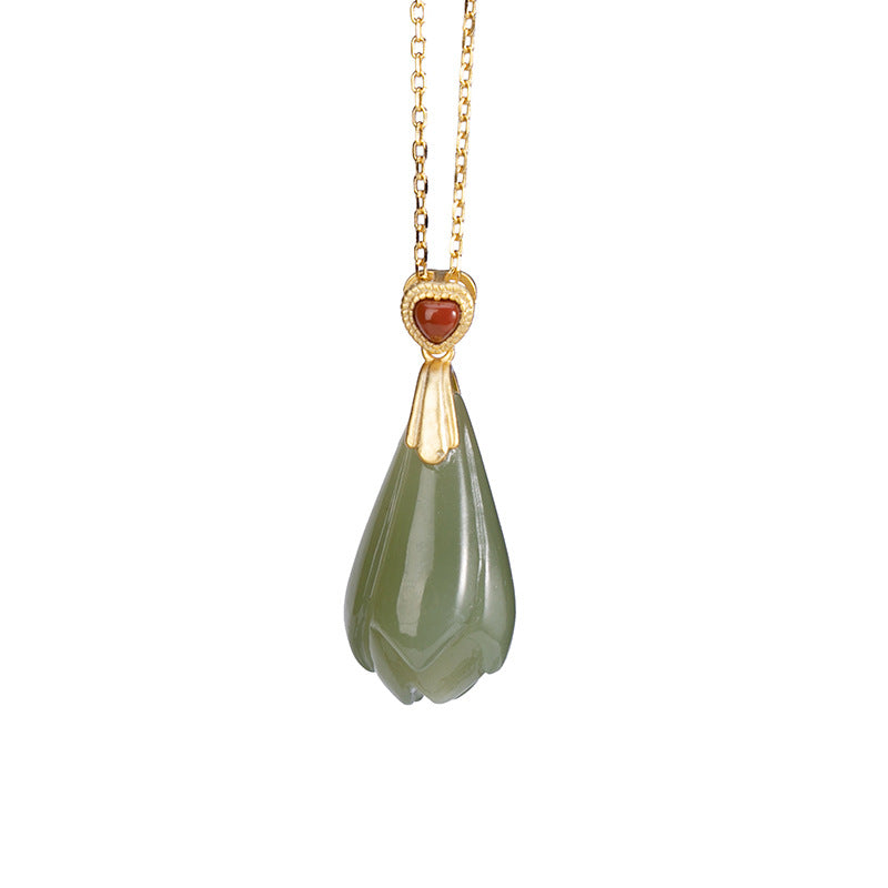 【Hetian Jade】S925 Flower Celadonish Jade Necklace