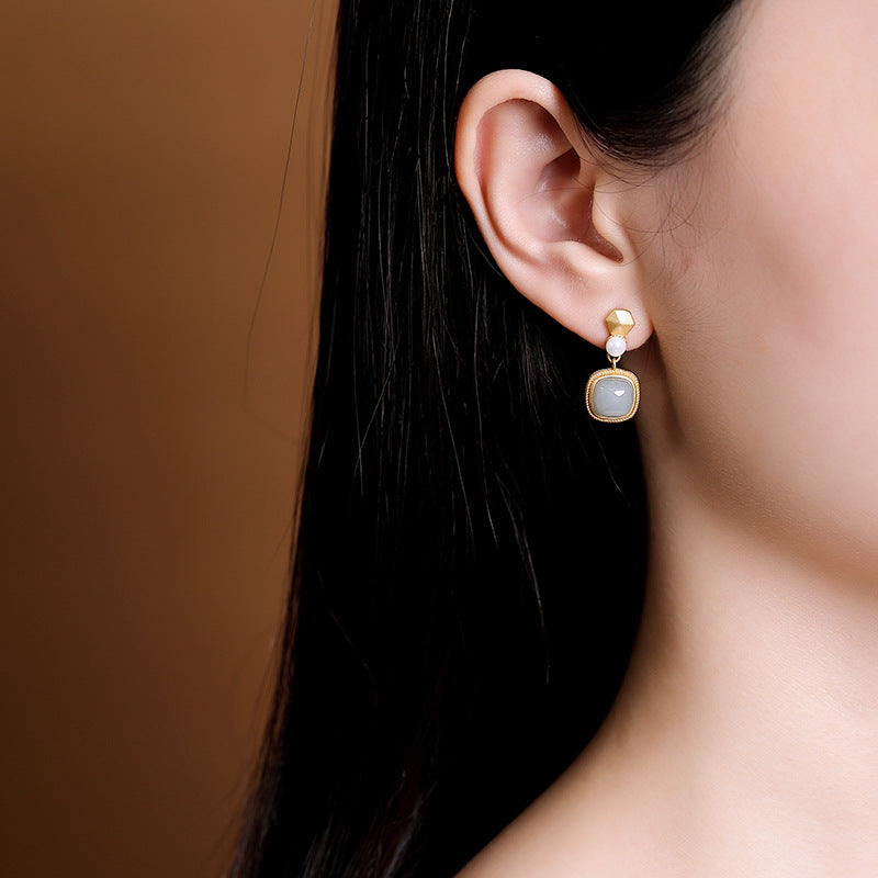 【Jadeite】S925 Pearl Jade Earrings