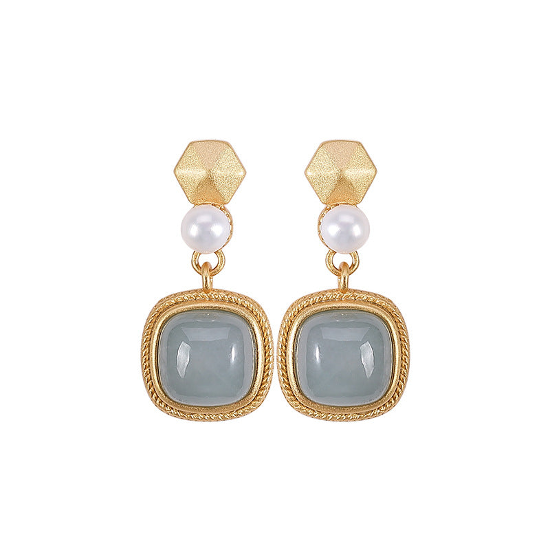 【Jadeite】S925 Pearl Jade Earrings