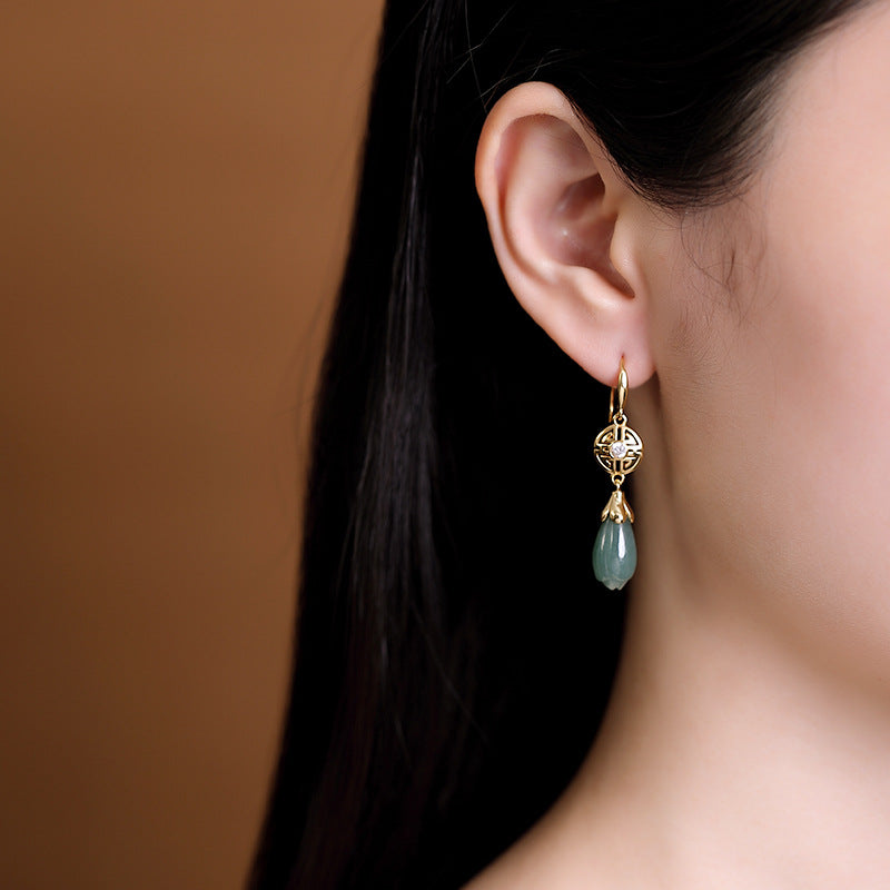 【Jadeite】S925 Silver Magnolia Flower Earrings