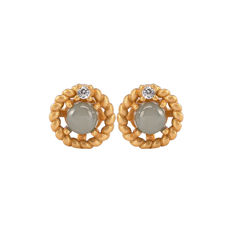 【Jadeite】S925 Silver Floral Jade Earrings
