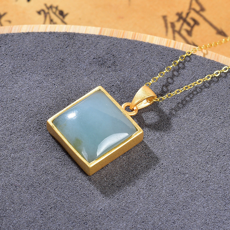 【Jadeite】S925 Silver Square Jade Necklace
