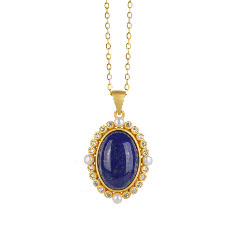 Vintage Pearl Lapis Lazuli Necklace