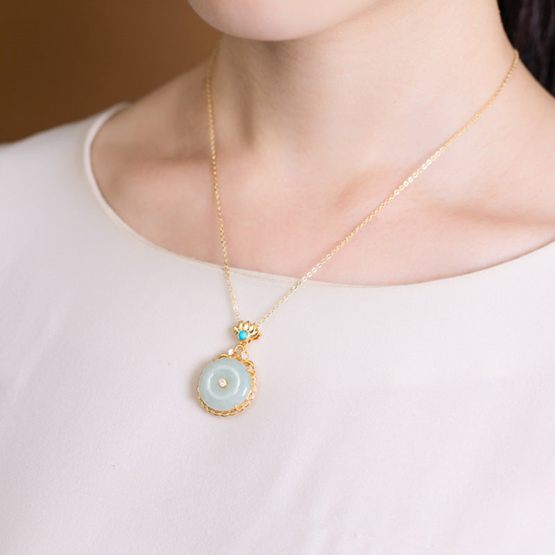 【Jadeite】S925 Jade Circle Louts Necklace