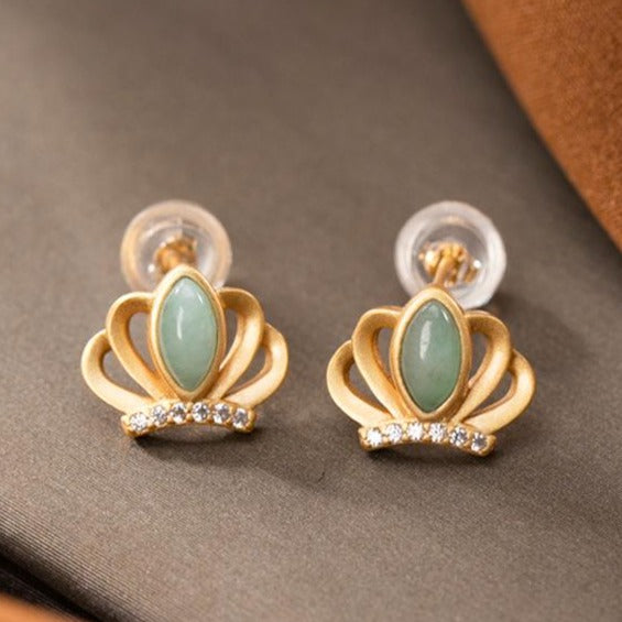 【Jadeite】S925 Silver Crown Jade Earrings