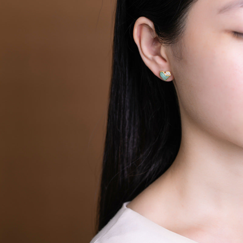 【Jadeite】S925 Silver Sweet Cute Jade Earrings