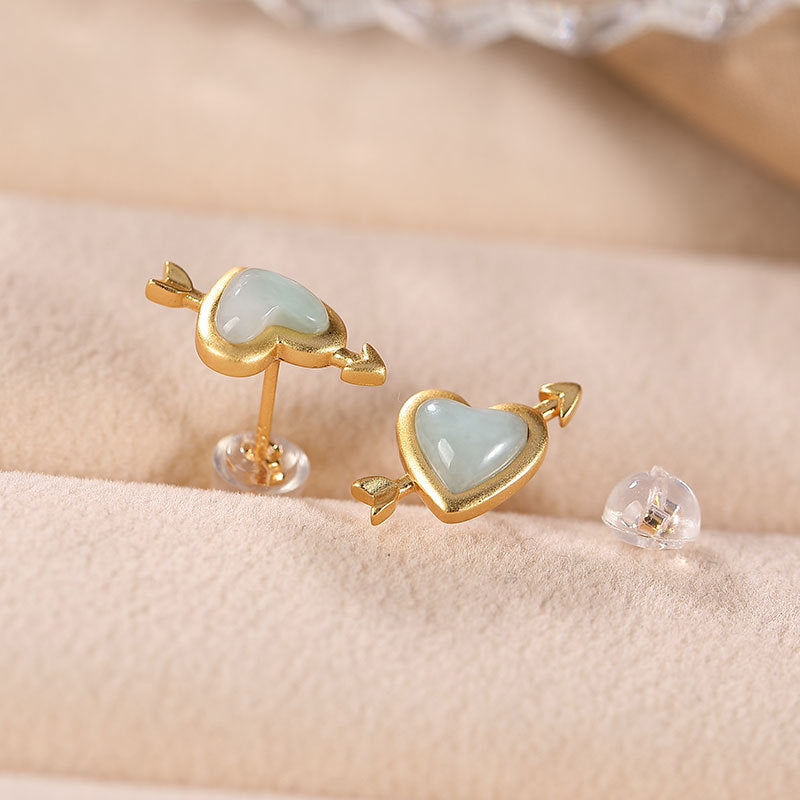 【Jadeite】Heart Jade Earrings