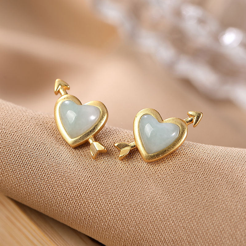 【Jadeite】Heart Jade Earrings