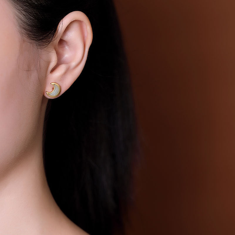 【Jadeite】S925 Silver Moon Jade Earrings