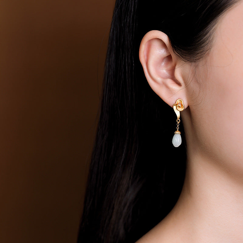 【Jadeite】S925 Silver Magnolia Flower Earrings