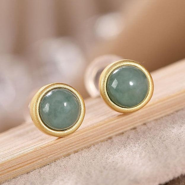 【Jadeite】S925 Silver Round Jade Earrings