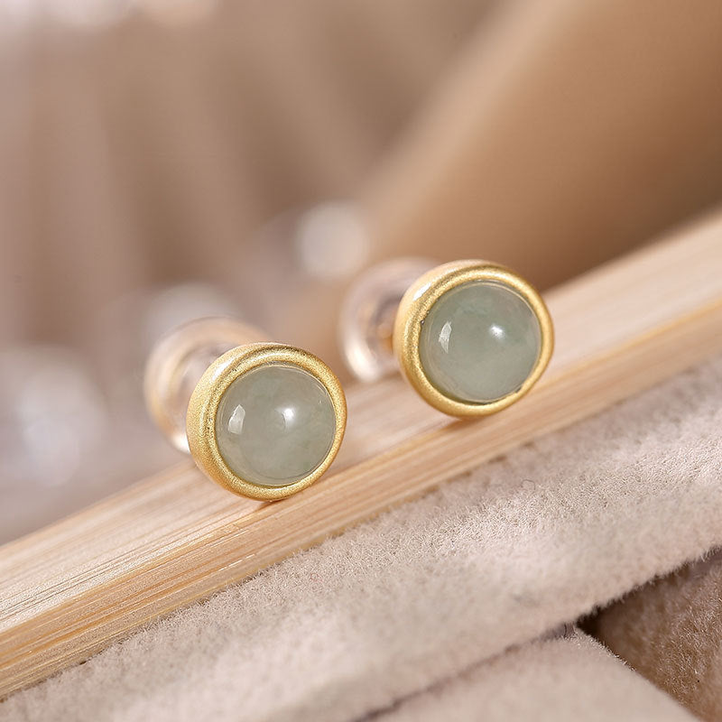 【Jadeite】S925 Silver Round Jade Earrings