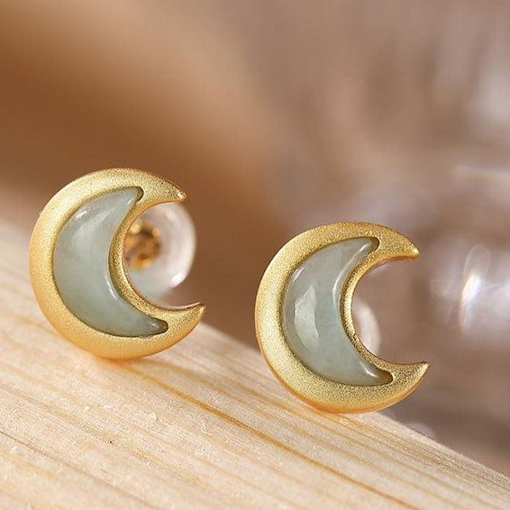 【Jadeite】S925 Silver Moon Jade Earrings