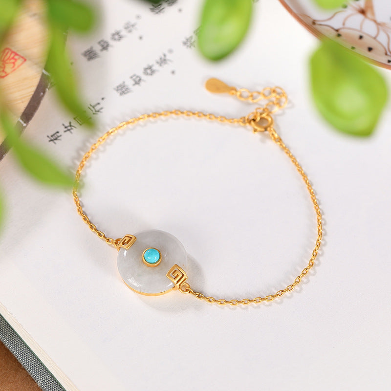 【Jadeite】S925 Silver Round Circle Jade Bracelet