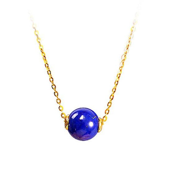 18K Gold Bead Pendant Lapis Lazuli Necklace