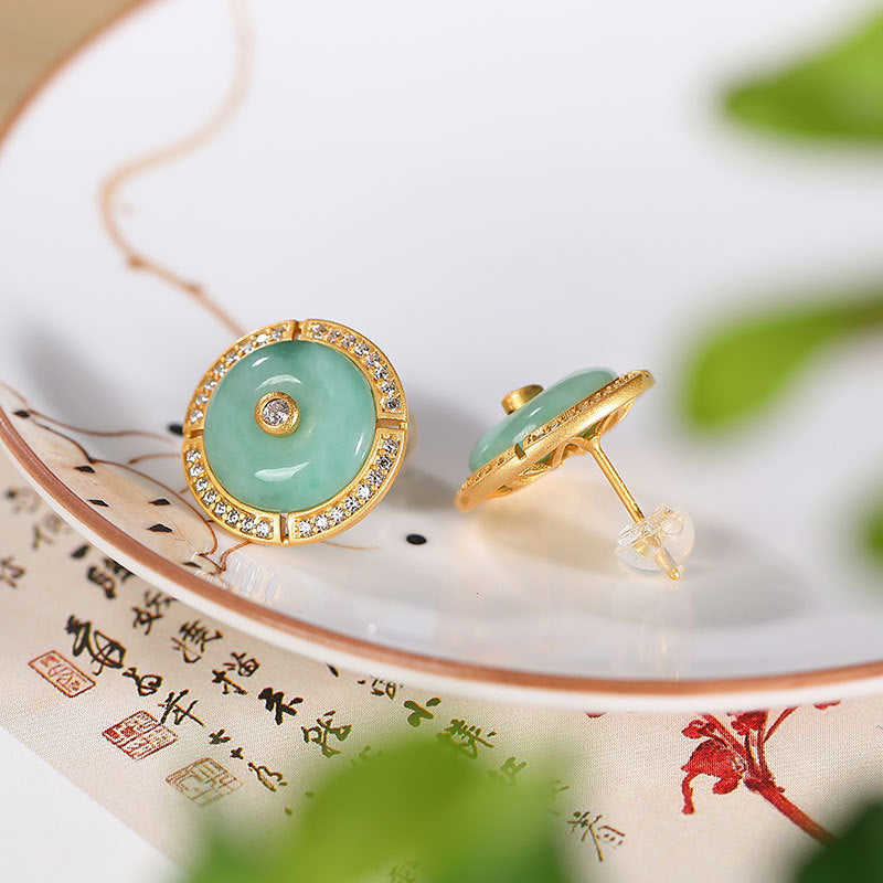 【Jadeite】S925 Silver Round Circle Jade Earrings