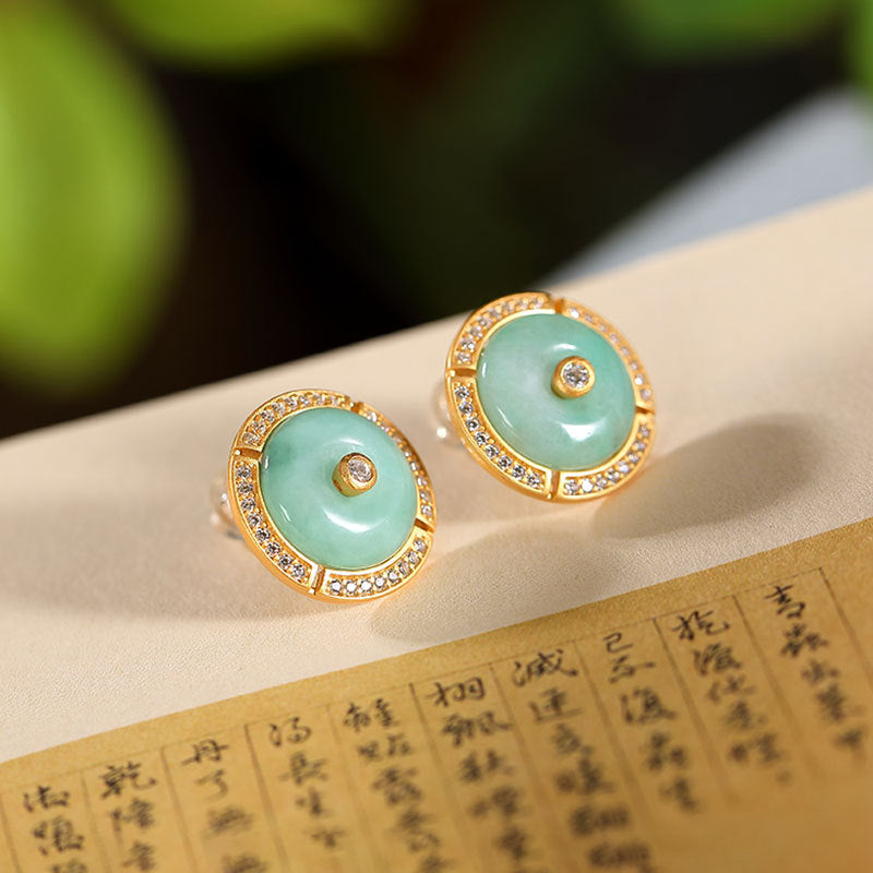【Jadeite】S925 Silver Round Circle Jade Earrings