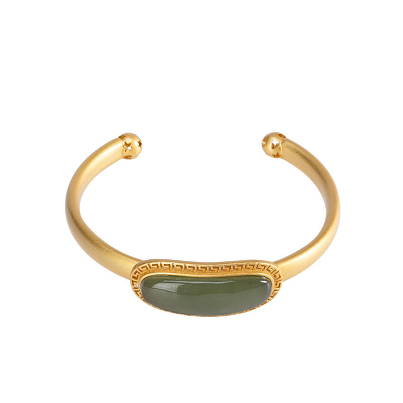 【Hetian Jade】S925 Silver Geometric Celadonish Jade Bracelet