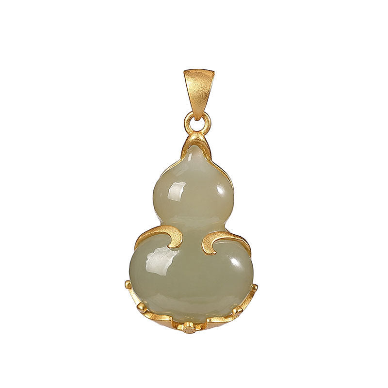 【Hetian Jade】S925 Lucky Gourd Celadonish Jade Necklace