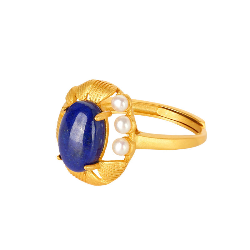 Vintage Pearl Lapis Lazuli Ring