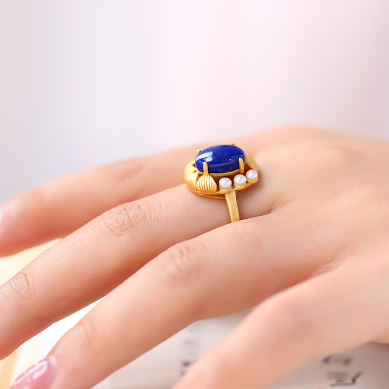 【Lapis Lazuli】S925 Silver Vintage Pearl Ring
