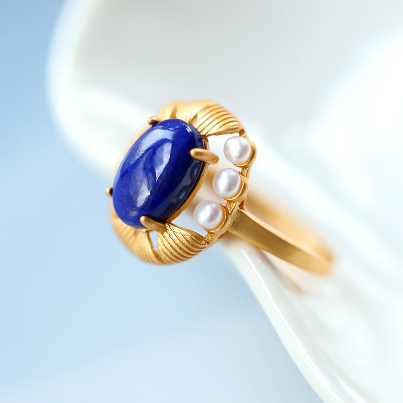 【Lapis Lazuli】S925 Silver Vintage Pearl Ring