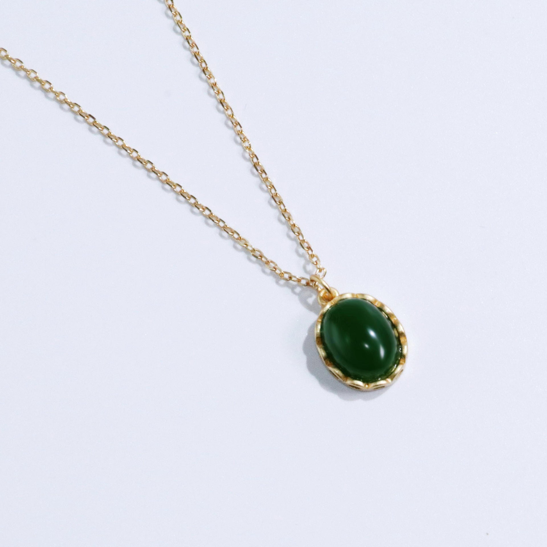 【Agate】Ellipse Round Green Agate Necklace