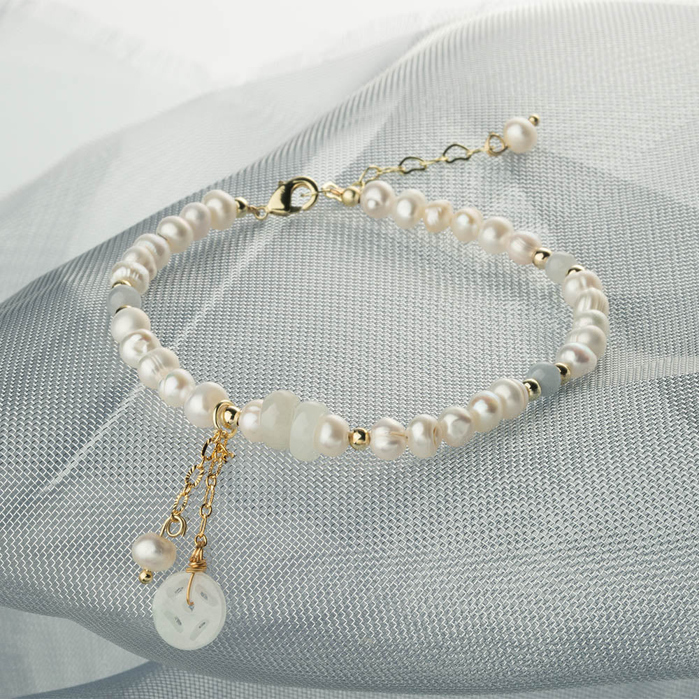Pearl Bead Natural Agate Jade Bracelet