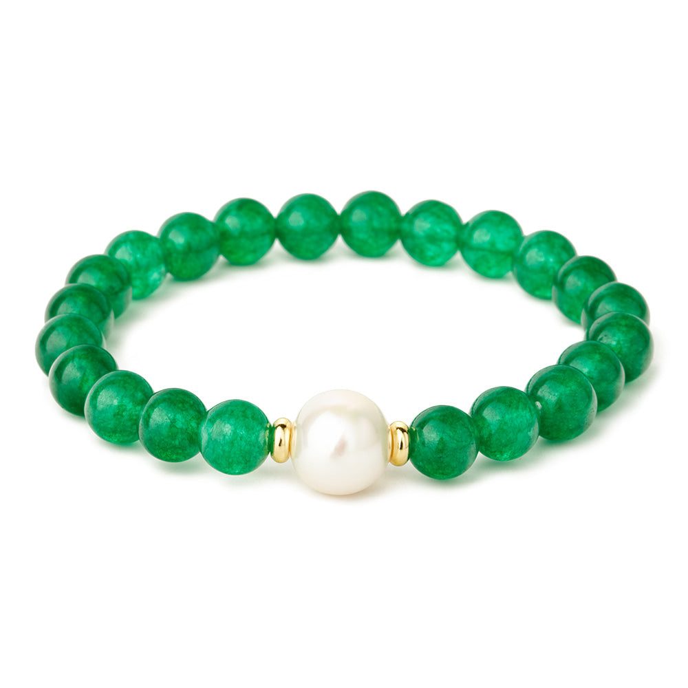 【Chalcedony】Natural Pearl Beaded Jade Bracelet