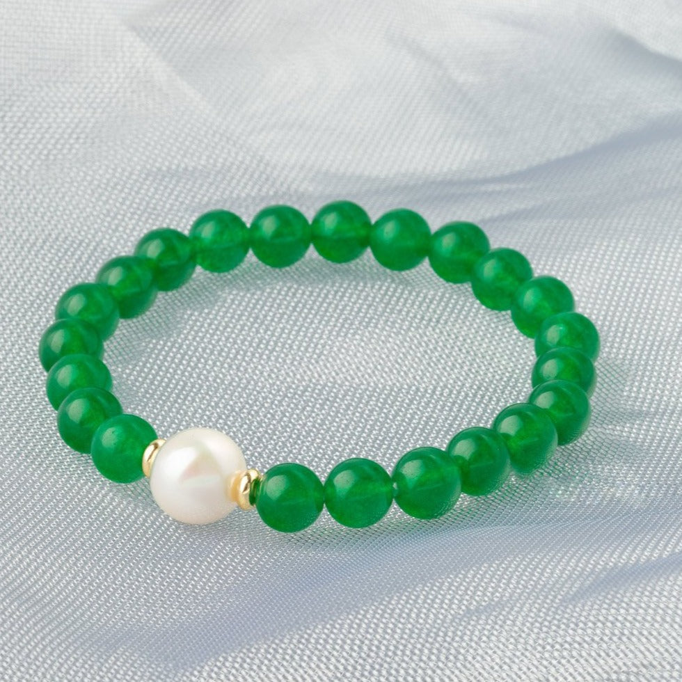 【Chalcedony】Natural Pearl Beaded Jade Bracelet