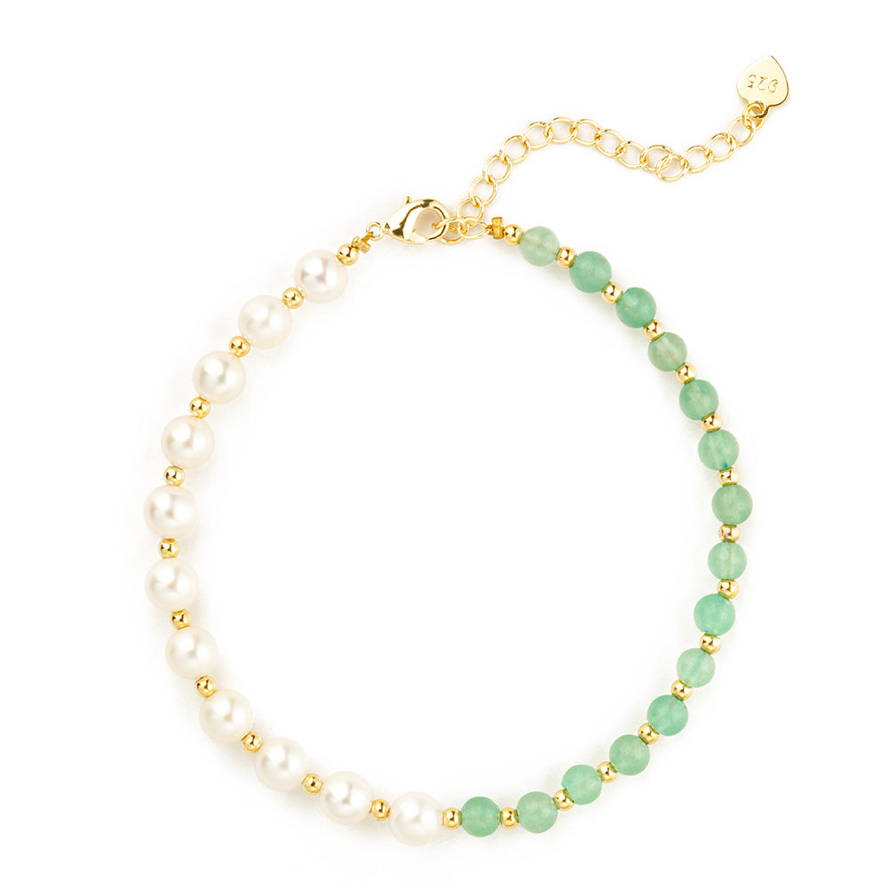 【Aventurine】Pearl Beaded Jade Bracelet