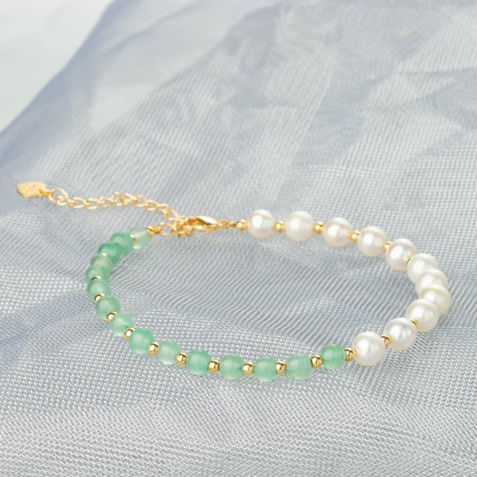 【Aventurine】Pearl Beaded Jade Bracelet
