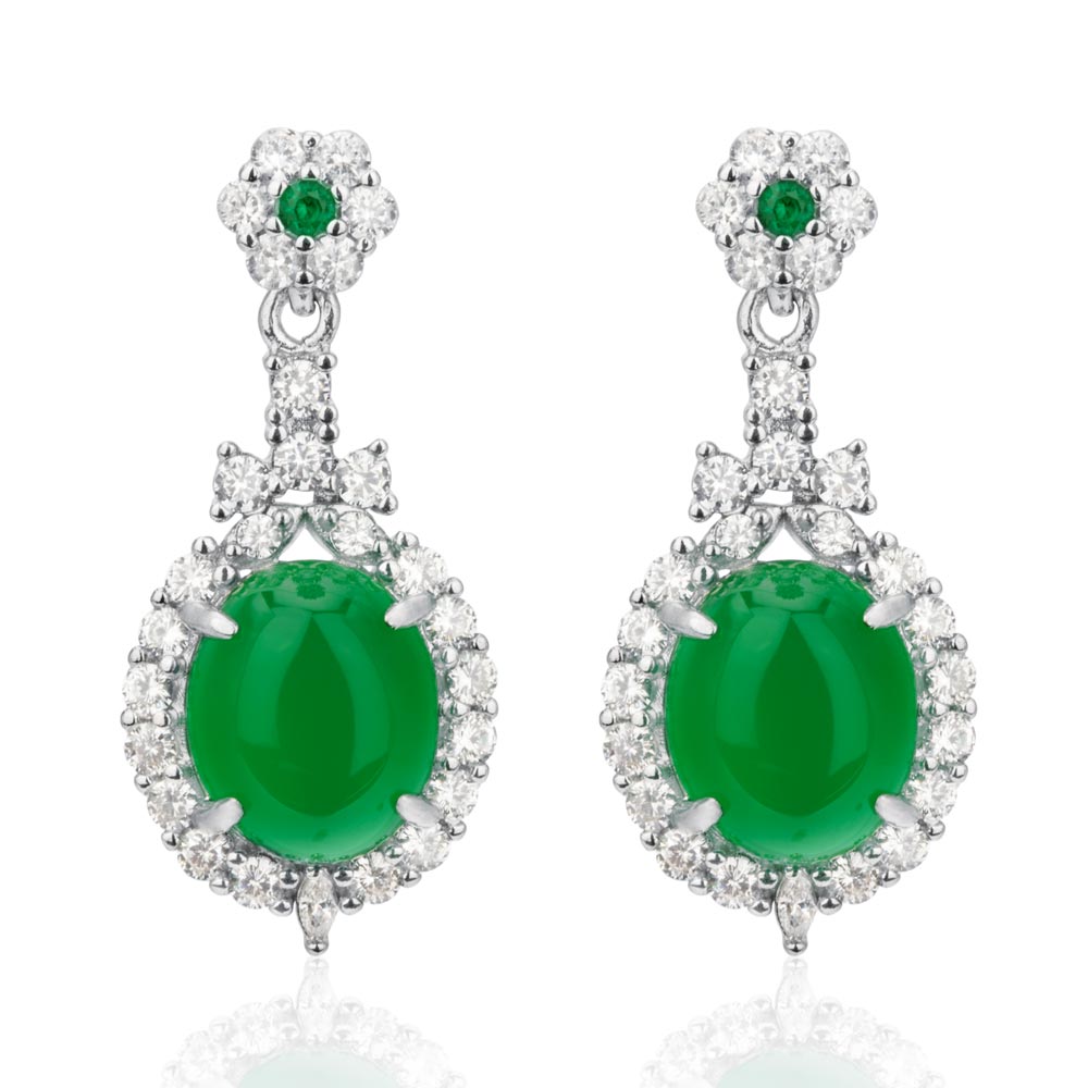 【Agate】Ellipse Round Natural Jade Earrings