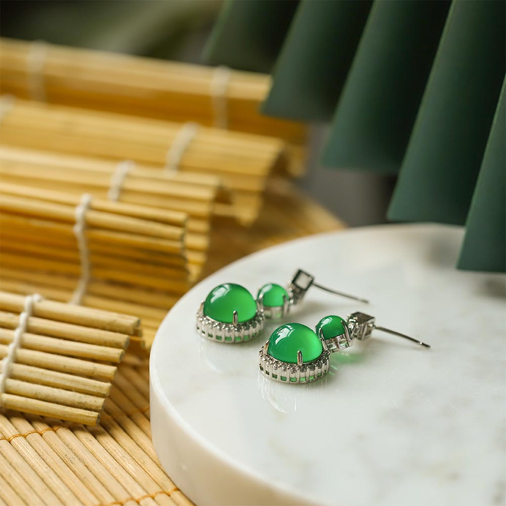 【Agate】Geometric Natural Jade Earrings