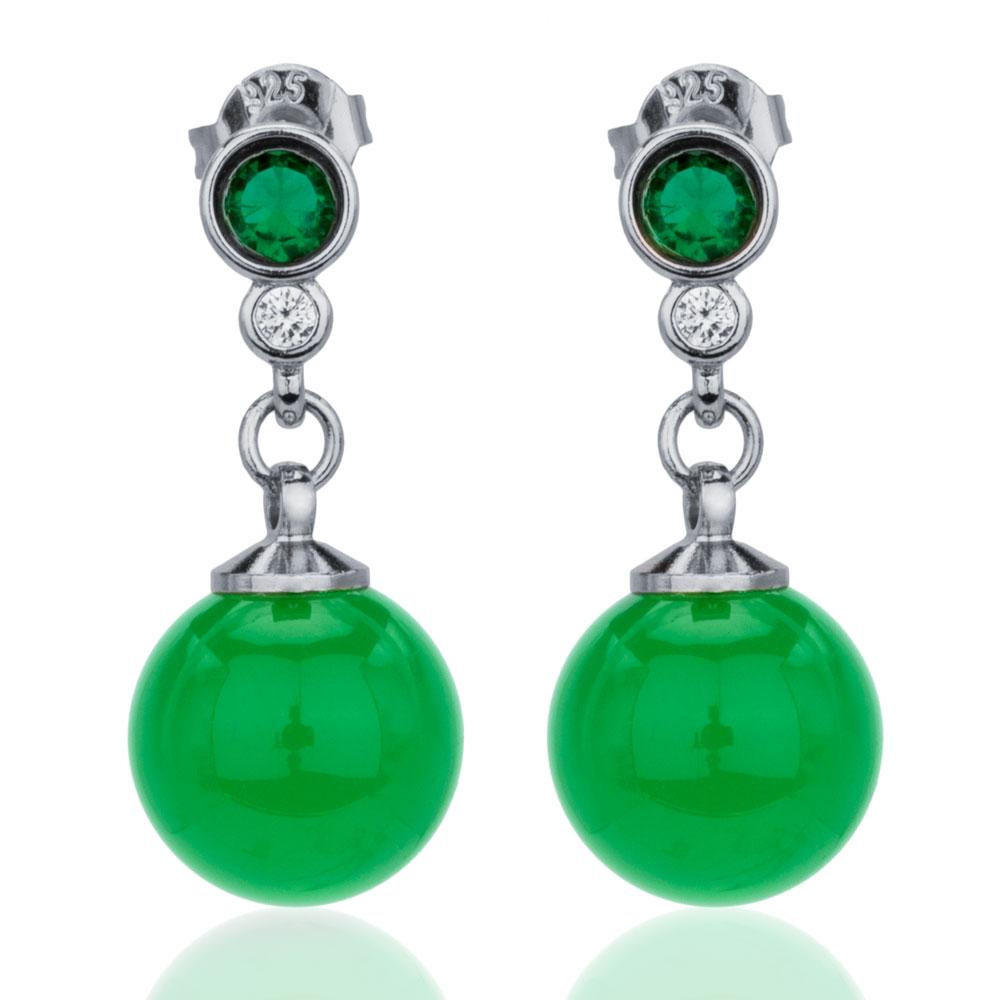 【Agate】Bead Green Natural Jade Earrings