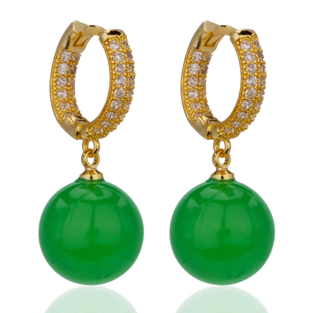 【Agate】Bead Green Chrysoparse Earrings