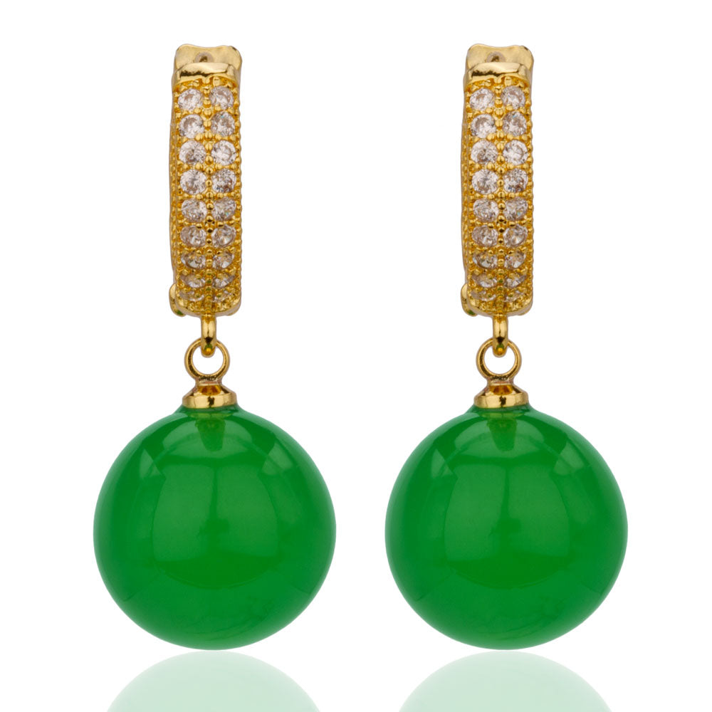 【Agate】Bead Green Chrysoparse Earrings