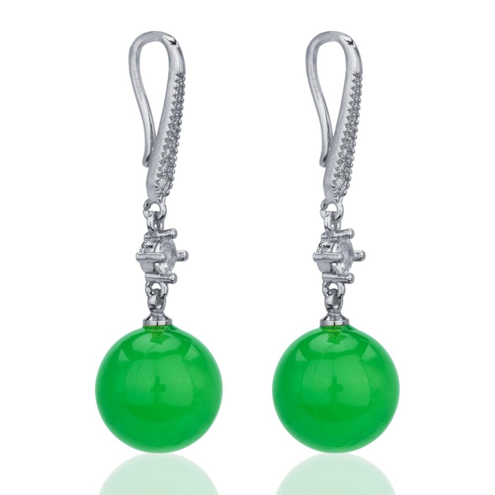 【Agate】Bead Green Natural Jade Earrings