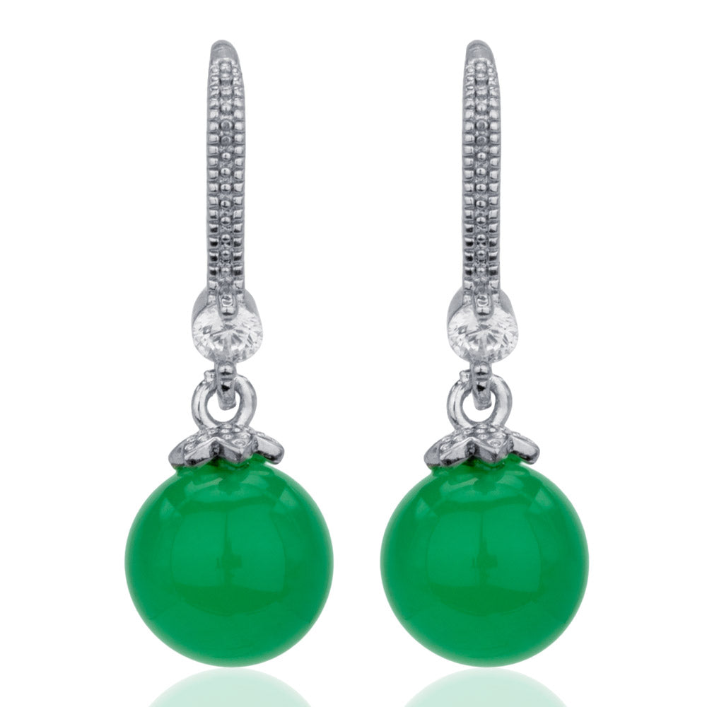 【Chalcedony】Silver Bead Natural Jade Earrings