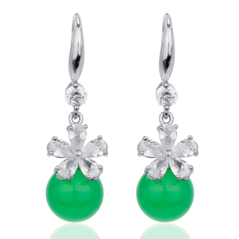 【Agate】Floral Bead Natural Jade Earrings