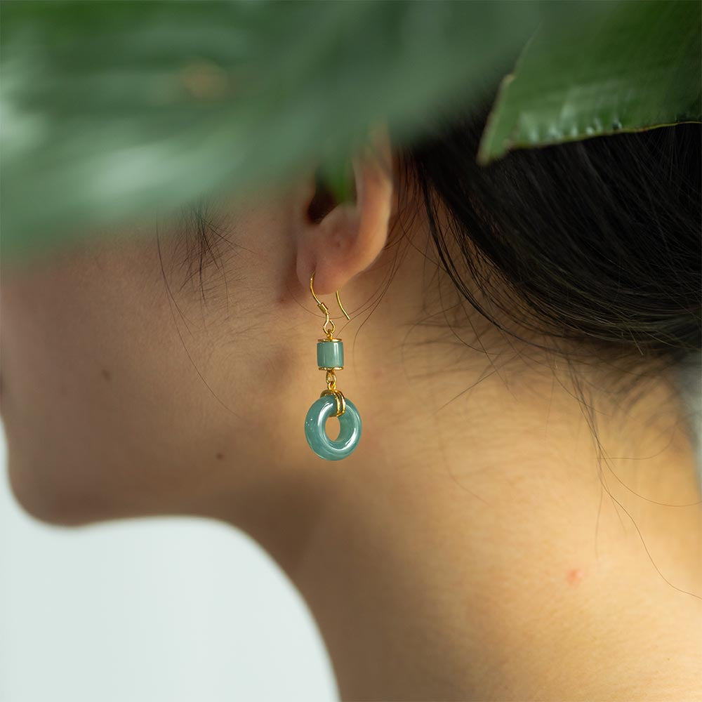 【Jadeite】S925 Silver Jade Circle Earrings