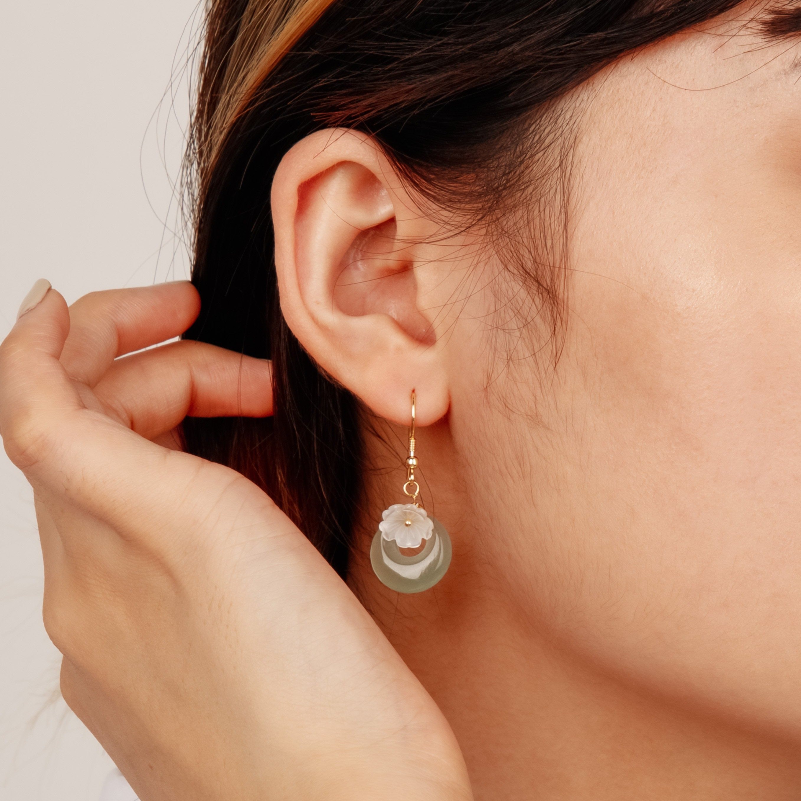 【Aventurine】Jade Circle Earrings