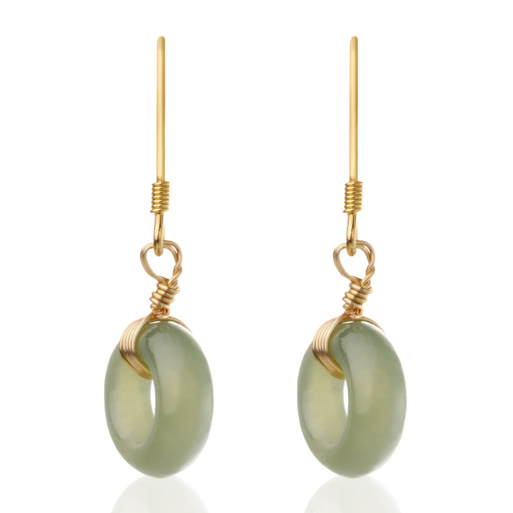 【Hetian Jade】Celadonish Jade Circle Earrings
